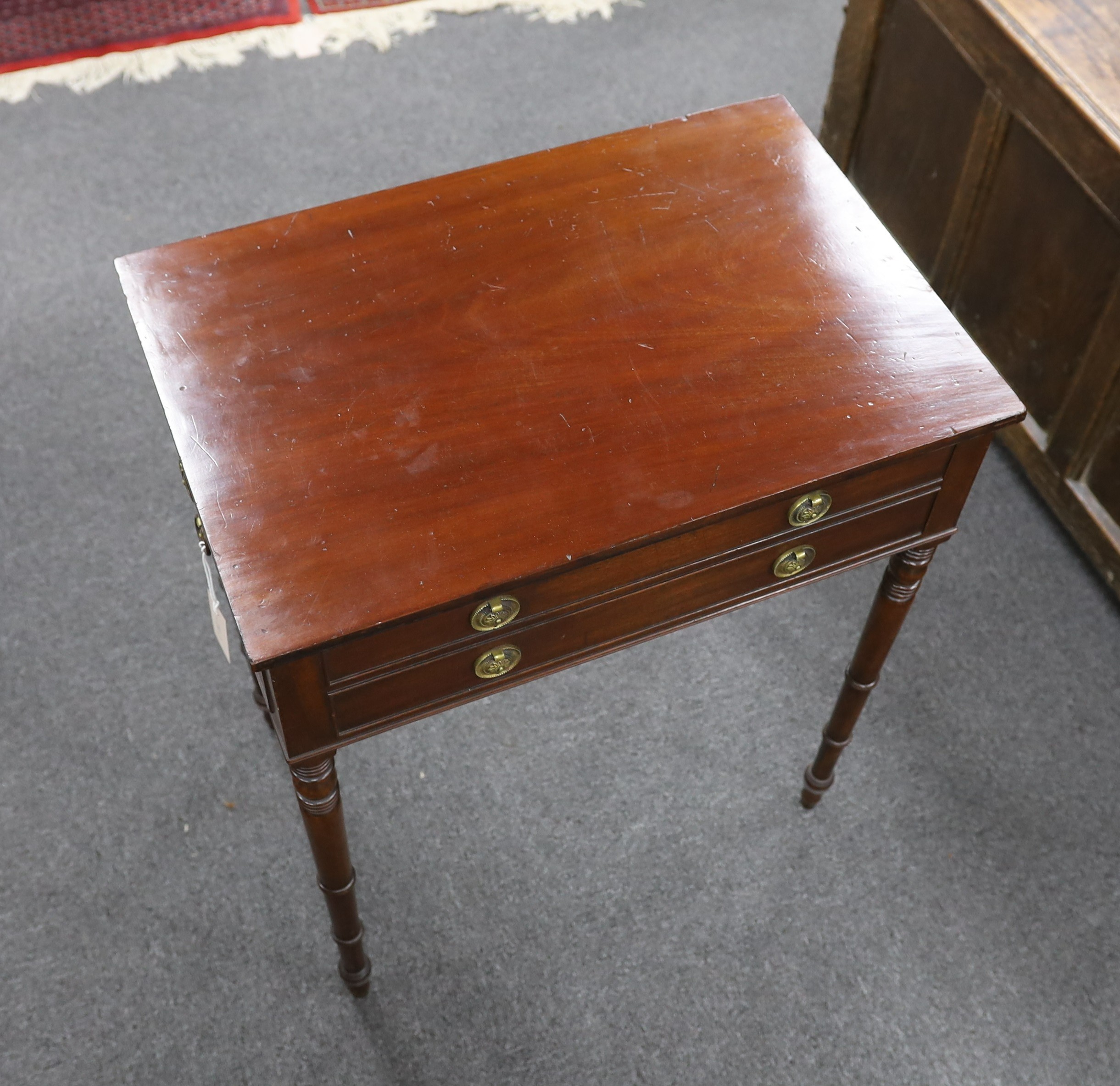 A Regency rectangular mahogany four drawer side table, width 60cm, depth 40cm, height 72cm